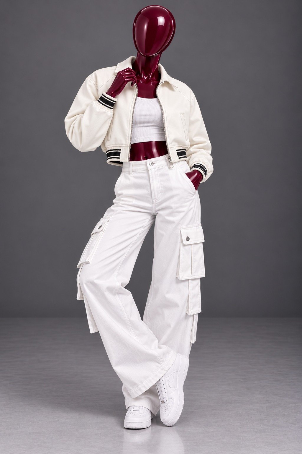 Wleti ÉLAN Cream Faux Leather Jacket