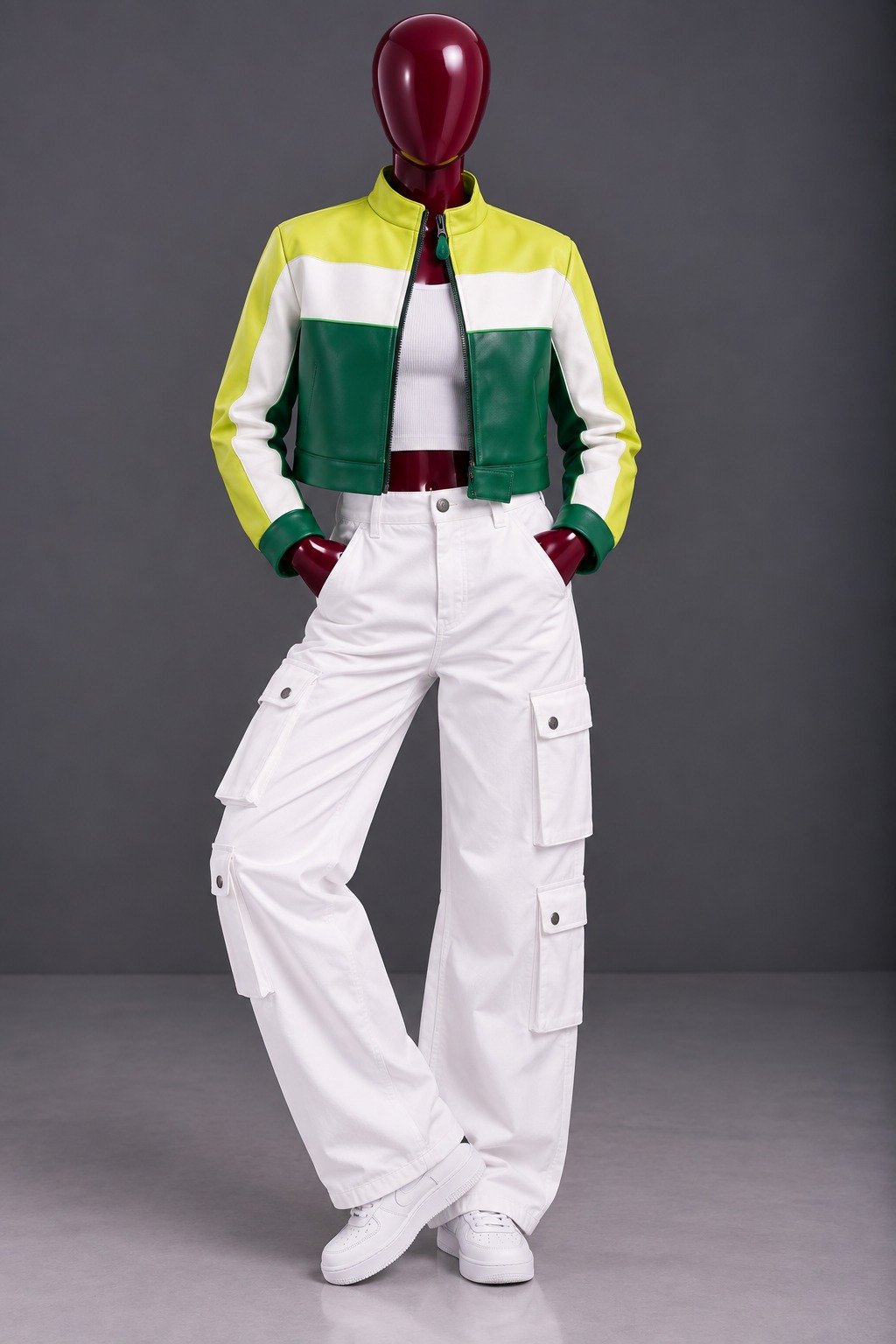 Wleti Lime Circuit Faux Leather Jacket