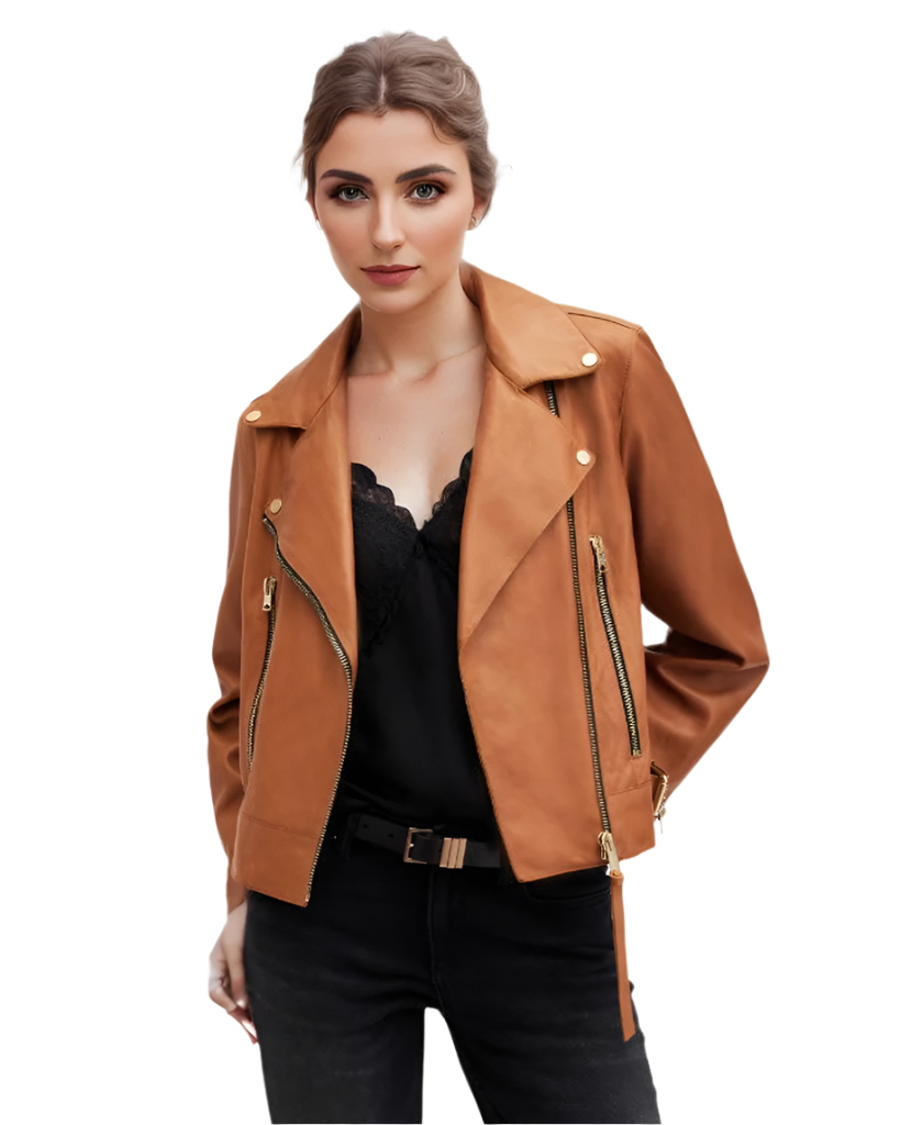 Brown Slim Fit Leather Biker Jacket