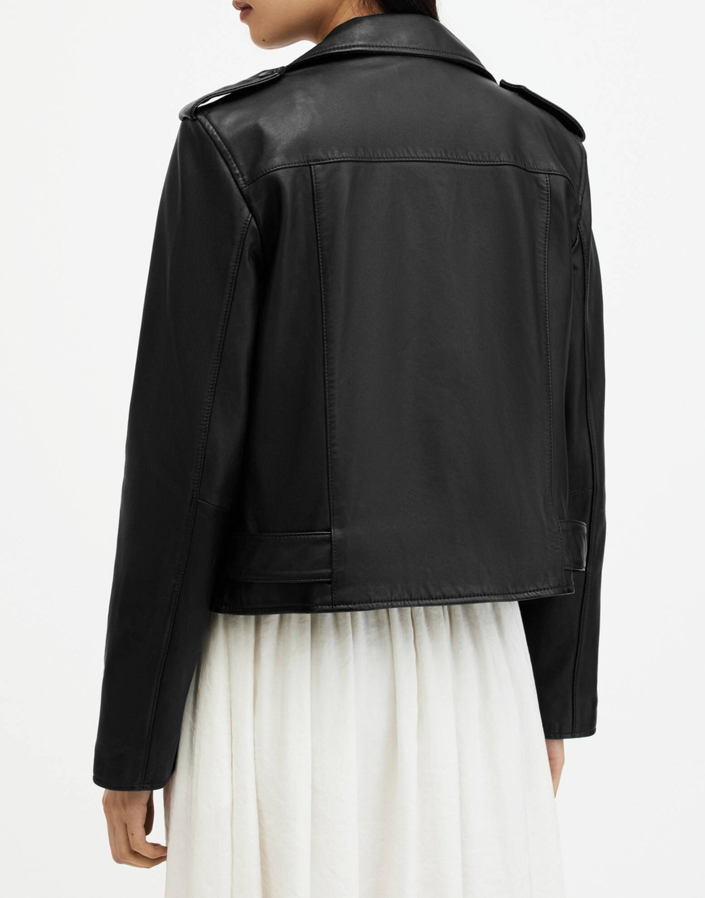 Black Belted Hem Leather Biker Jacket