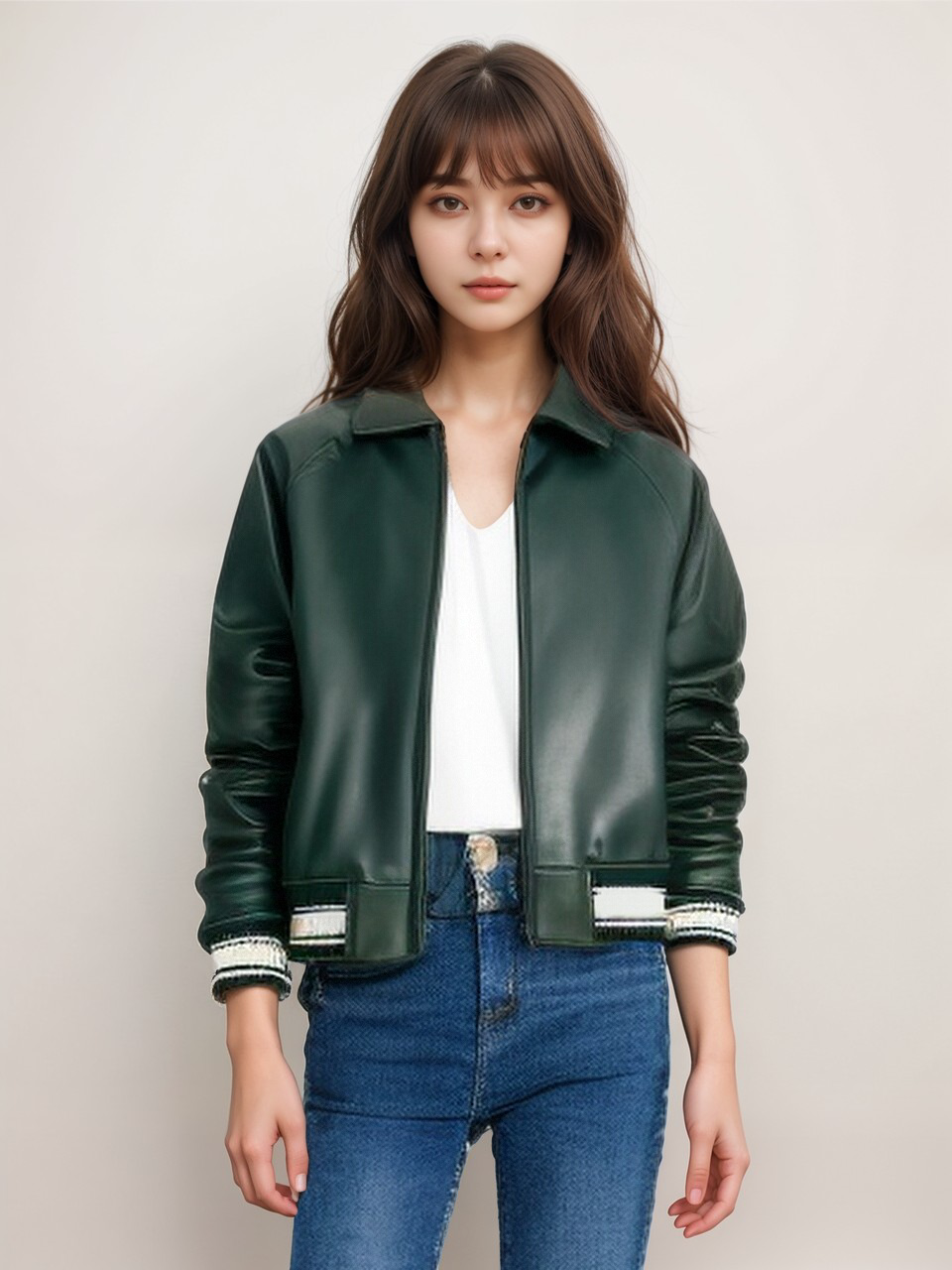 Lunar Green-Leather Star Jacket