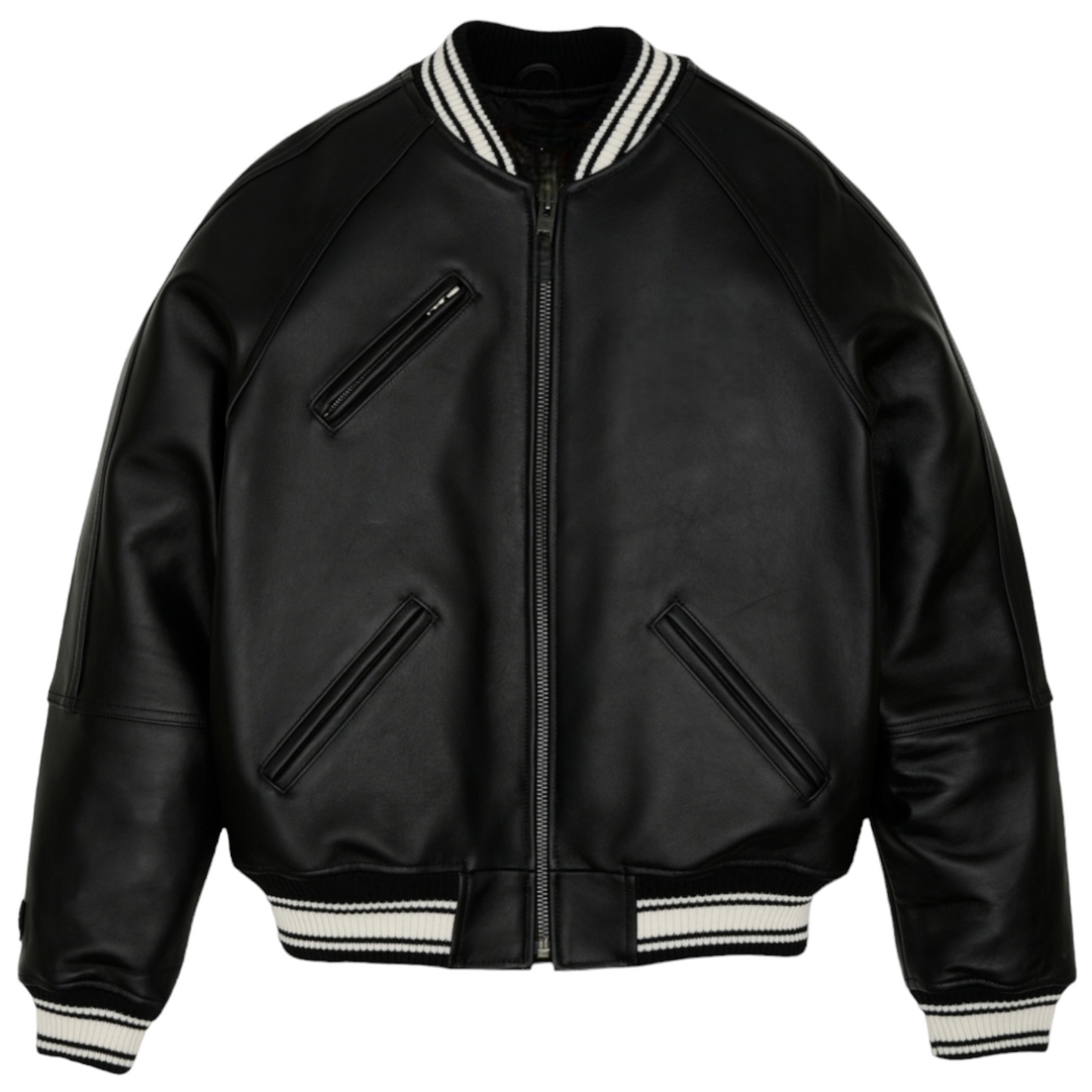 Charcoal-Leather Jaguar Varsity Jacket