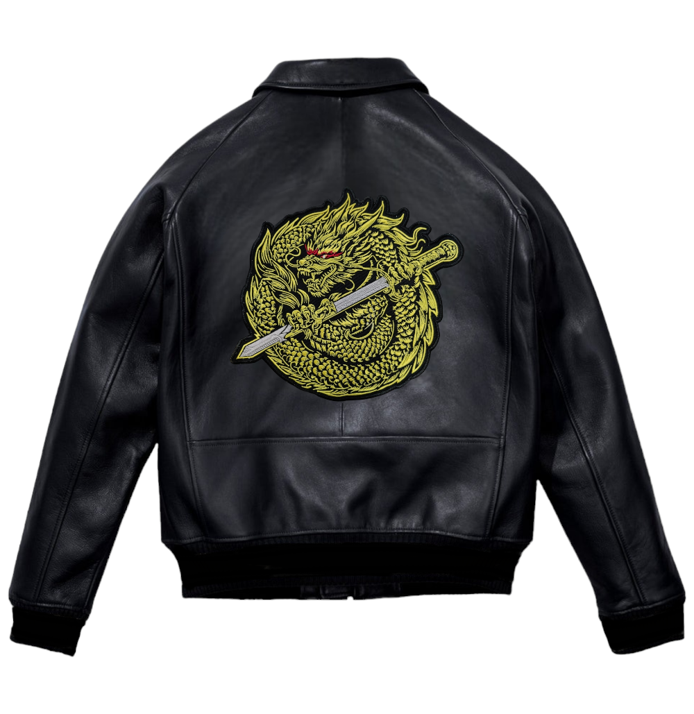 Zeus Black-Leather Golden Dragon Star Jacket Plain