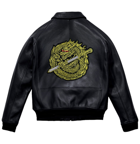 Zeus Black-Leather Golden Dragon Star Jacket Plain