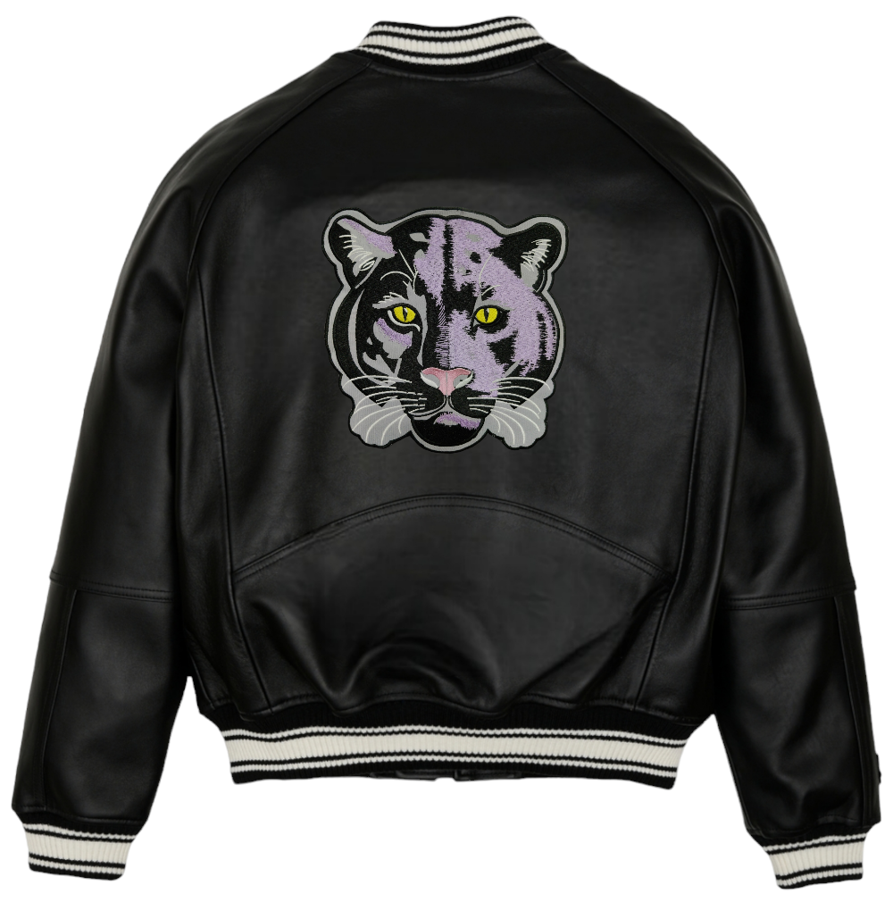 Charcoal-Leather Jaguar Varsity Jacket