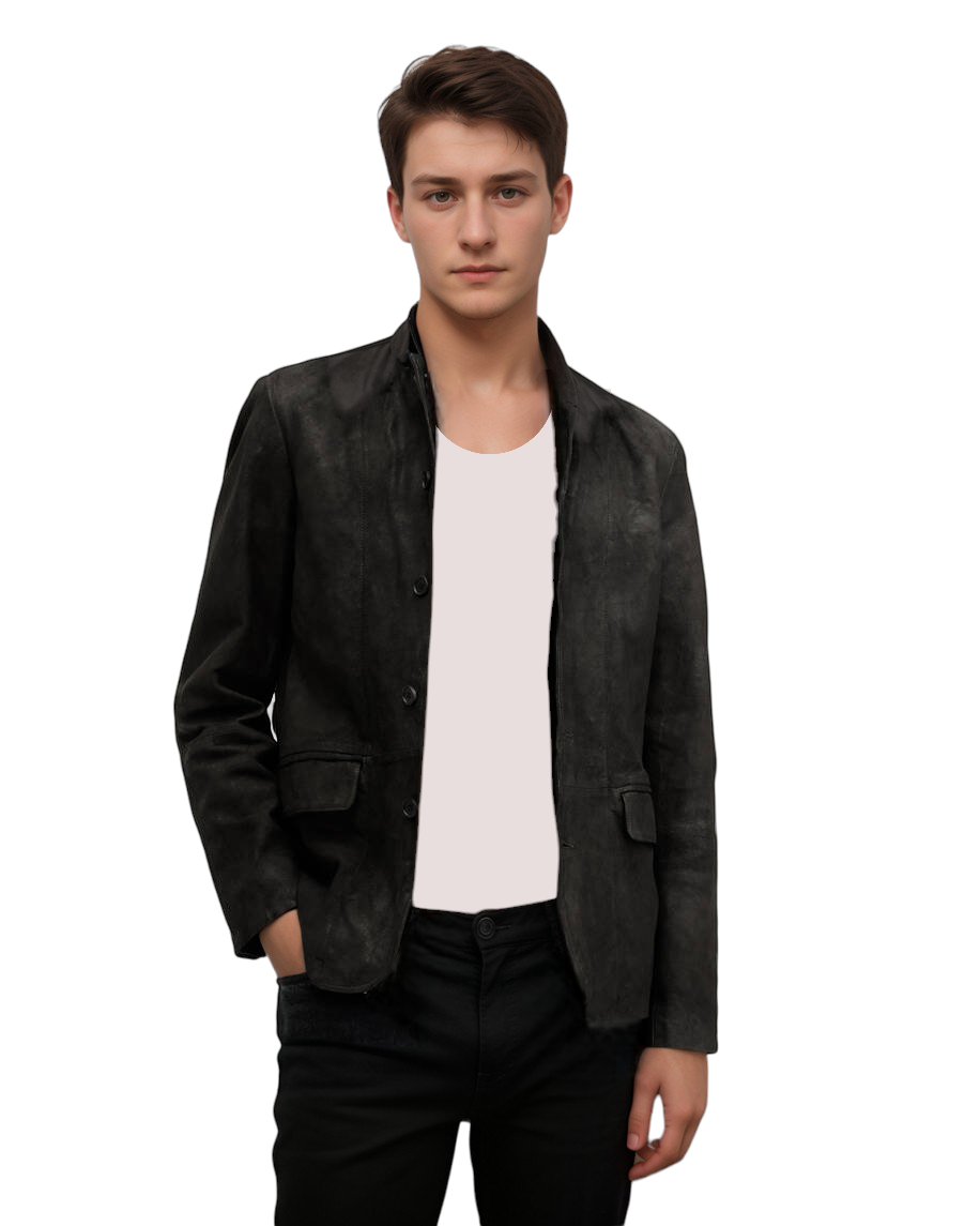 Waxed Black Grey Leather Blouson