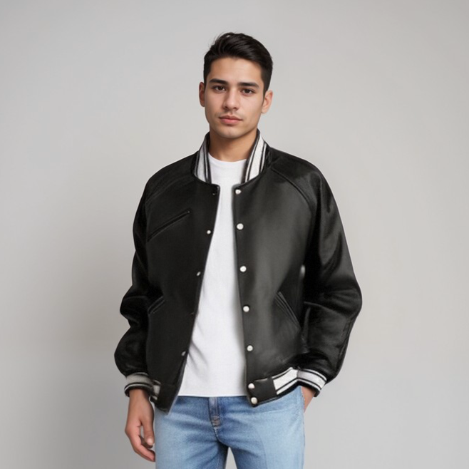 Birch-Leather Varsity Jacket