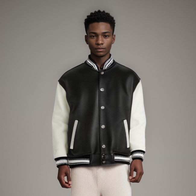 Dune-Leather Golden Dragon Varsity Jacket