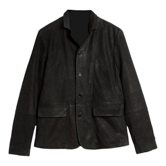 Waxed Black Grey Leather Blouson